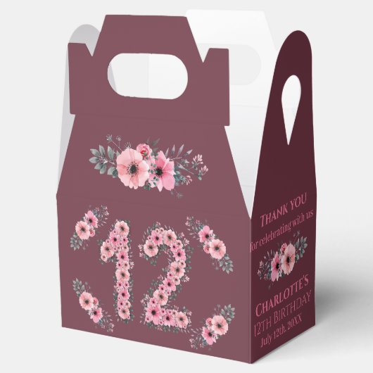 Grote 12e verjaardag Roze bloemen meisje Groene ol Bedankdoosjes (Geopend)
