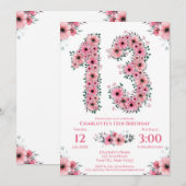 Grote 13e verjaardag groene olievlek roze bloemen kaart (Voorkant / Achterkant)