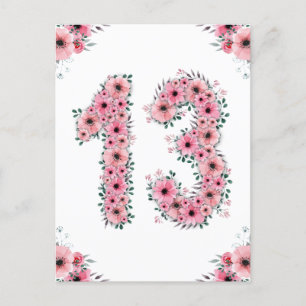 Grote 13e verjaardag Roze Bloemen Meisje Groen Loo Briefkaart