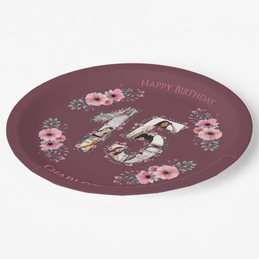 Grote 15e verjaardag Foto Collage Girl Pink Flower Papieren Bordje (Gekanteld)