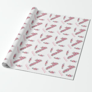 Grote 1-jarige groene olievlek Girl Pink Flowers Cadeaupapier