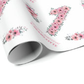 Grote 1-jarige groene olievlek Girl Pink Flowers Cadeaupapier (Rol Hoek)