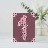 Grote 1-jarige roze bloemen meisje groene olie briefkaart (Staand voorkant)