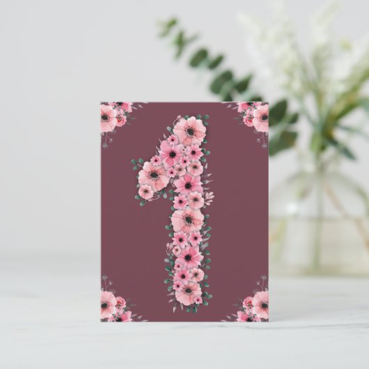 Grote 1-jarige roze bloemen meisje groene olie briefkaart (Staand voorkant)