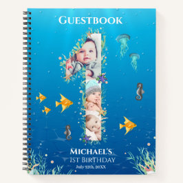 Grote 1-jarige verjaardag onder het Zee Foto Guest Notitieboek