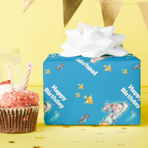 Grote 1-ste verjaardag onder het Zee Foto Collage Cadeaupapier