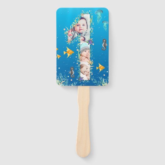 Grote 1-ste verjaardag onder het Zee Foto Collage Handwaaier (Voorkant)