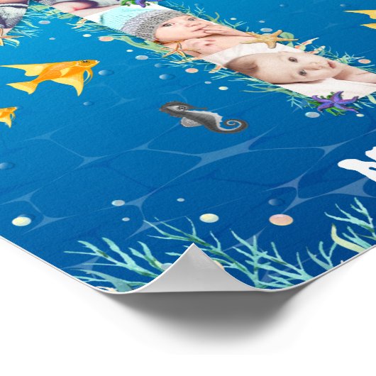 Grote 1-ste verjaardag onder het Zee Foto Collage Poster (Hoek)