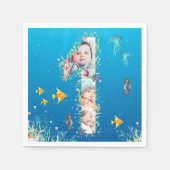 Grote 1-ste verjaardag onder het Zee Foto Collage Servet (Voorkant)