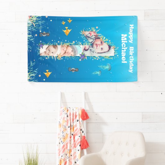 Grote 1-ste verjaardag onder het Zee Foto Collage Spandoek (Insitu)