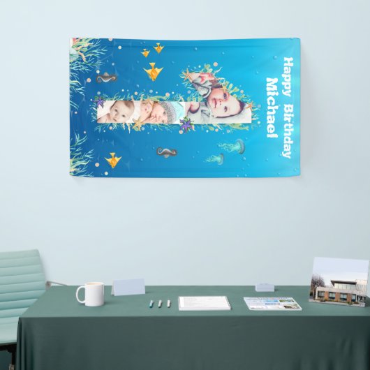 Grote 1-ste verjaardag onder het Zee Foto Collage Spandoek (Beurs)