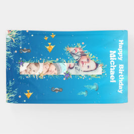 Grote 1-ste verjaardag onder het Zee Foto Collage Spandoek