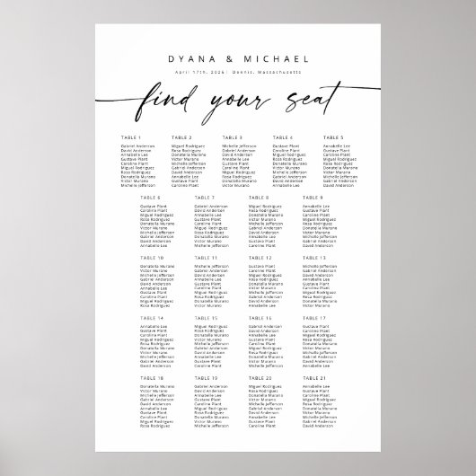 Grote 21 tafels Vind uw Zitplaatskaart Poster (Voorkant)