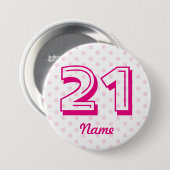 Grote 21ste roze witte stempelbadge 21 jaar oud ronde button 7,6 cm (Voorkant /achterkant)