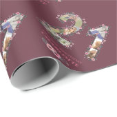 Grote 21ste verjaardag Foto Collage Pink Flower Wo Cadeaupapier (Rol Hoek)