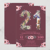 Grote 21ste verjaardag Foto Collage Pink Flower Wo Kaart (Voorkant / Achterkant)