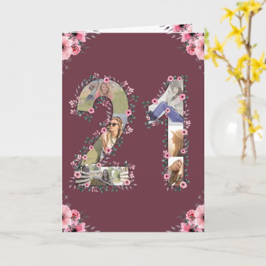 Grote 21ste verjaardag Foto Collage Pink Flower Wo Kaart (Gele Bloem)
