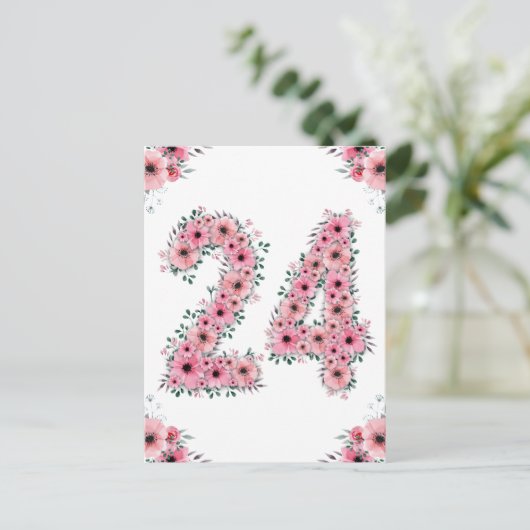 Grote 24e verjaardag Roze Bloemen Meisje Groen Loo Briefkaart (Staand voorkant)