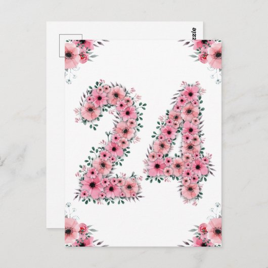 Grote 24e verjaardag Roze Bloemen Meisje Groen Loo Briefkaart (Voorkant / Achterkant)