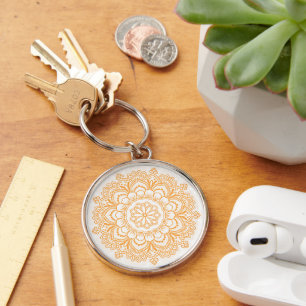 Grote (2") Mandala Patroon Premium Round Sleutelhanger