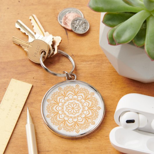 Grote (2") Mandala Patroon Premium Round Sleutelhanger (Bureau)