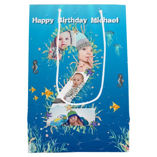 Grote 2e verjaardag Foto collage onder het Zee Medium Cadeauzakje (Achterkant)