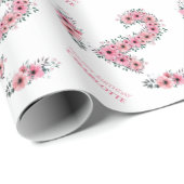 Grote 2e verjaardag groene olievlek roze bloemen cadeaupapier (Rol Hoek)