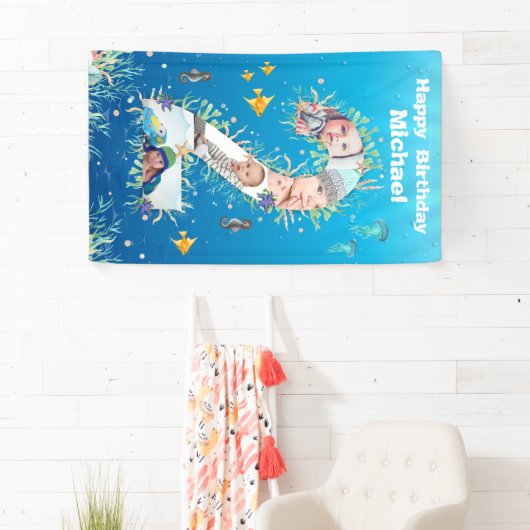Grote 2e verjaardag onder het Zee Foto Collage Spandoek (Insitu)