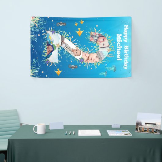 Grote 2e verjaardag onder het Zee Foto Collage Spandoek (Beurs)