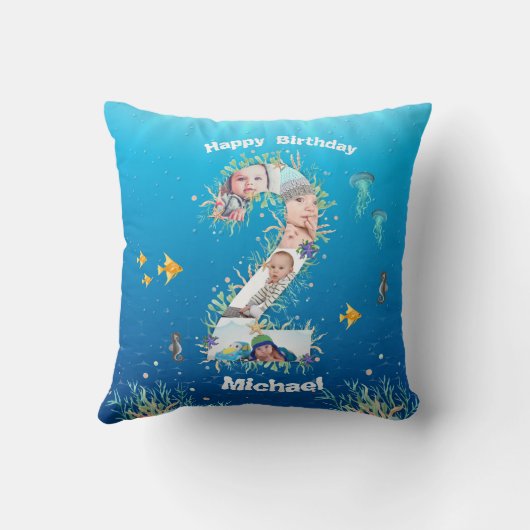 Grote 2e verjaardagsfotocollage onder de zee kussen (Achterkant)