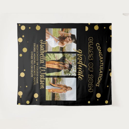 Grote 3 foto's GraduPartij BlackGold Backdrop Wandkleed (Voorkant (horizontaal))