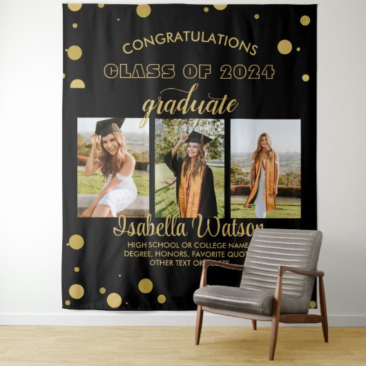 Grote 3 foto's GraduPartij BlackGold Backdrop Wandkleed (In situ)