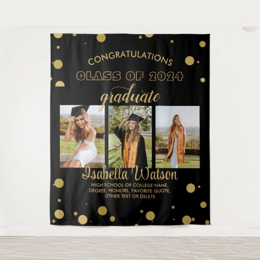 Grote 3 foto's GraduPartij BlackGold Backdrop Wandkleed (Voorkant)