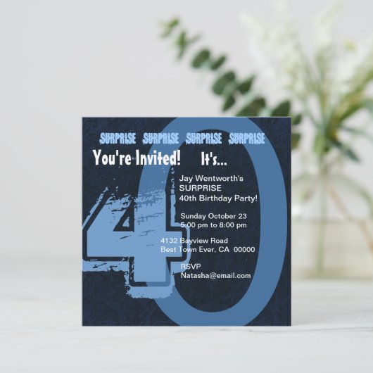 Grote 40e verjaardag van Blauwe F003 Kaart (Staand voorkant)