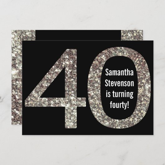 Grote 4-0 Verjaardag Glitter-Look 40e Feest Kaart (Voorkant / Achterkant)
