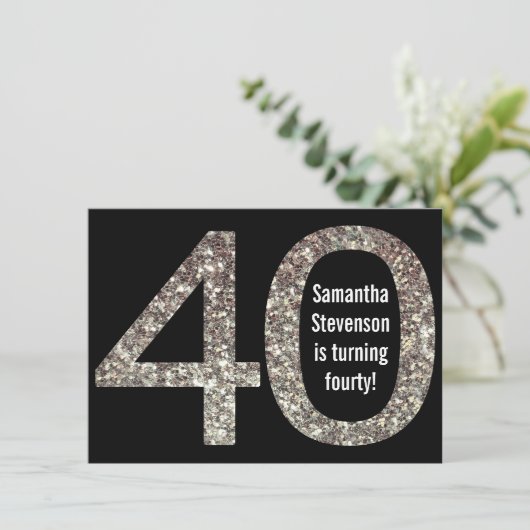 Grote 4-0 Verjaardag Glitter-Look 40e Feest Kaart (Staand voorkant)