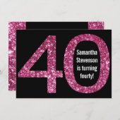 Grote 4-0 verjaardag Roze Glitter-Kijk 40th Party Kaart (Voorkant / Achterkant)
