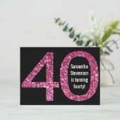 Grote 4-0 verjaardag Roze Glitter-Kijk 40th Party Kaart (Staand voorkant)