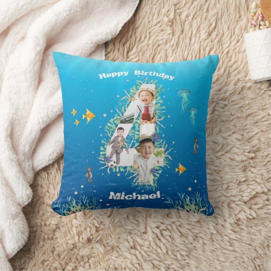 Grote 4-de-verjaardag fotocollage onder het Zee Kussen (Deken)