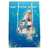 Grote 4-de-verjaardag fotocollage onder het Zee Medium Cadeauzakje (Achterkant)