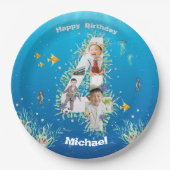 Grote 4-de-verjaardag fotocollage onder het Zee Papieren Bordje (Voorkant)