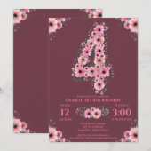 Grote 4-jarige verjaardag Roze bloemen meisje groe Kaart (Voorkant / Achterkant)