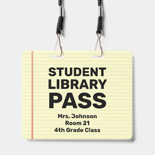 Grote 4x5 student bibliotheek pas klas lanyard badge (Voorzijde met lanyard)