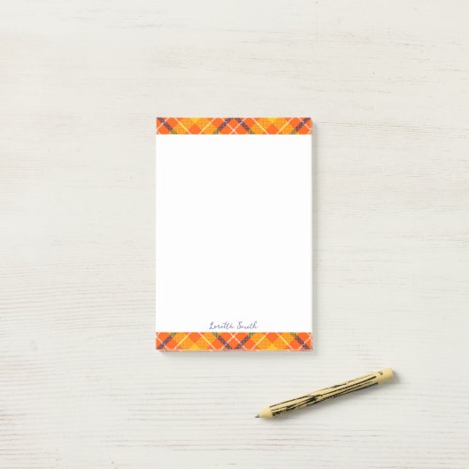 Grote 4x6 op maat gemaakte herfst oranje gingham r post-it® notes (Op bureau)