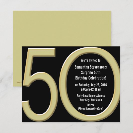 Grote 5-0 gouden feestuitnodigingen kaart (Voorkant / Achterkant)