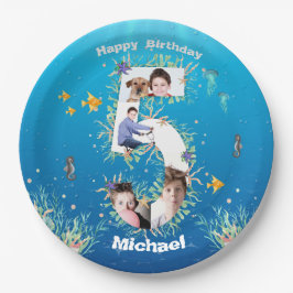 Grote 5-jarige fotocollage onder het Zee Papieren Bordje