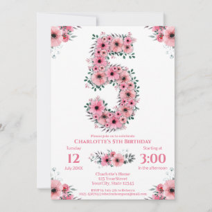 Grote 5-jarige groene olievlek Girl Pink Flowers Kaart