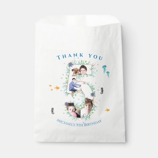 Grote 5e foto-collage Birthday onder het Zee Bedankzakje (Voorkant)