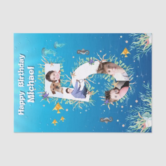 Grote 5e foto onder het Zee Birthday Foto Collage Tissuepapier (Voorkant)