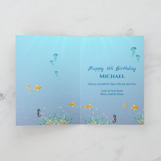 Grote 5e verjaardag onder het Zee Foto Collage Kaart (Binnen)